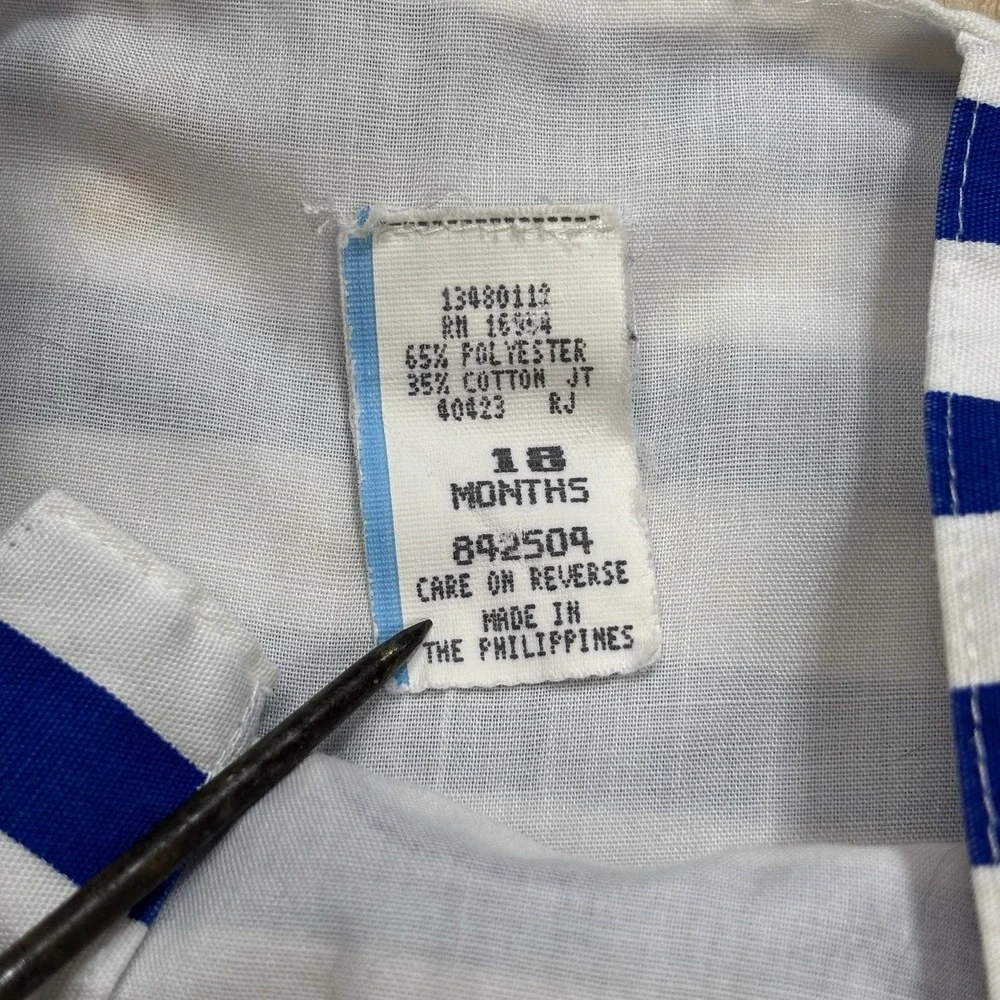 Vintage Baby Romper Whale Appliqué Blue And White Stripe 18 Month Shortall